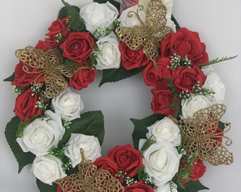 RECUTMS Ghirlanda di rose artificiali con 20 LED, alimentata a batteria, per San Valentino, matrimonio, festa della mamma, ragazza, casa, interni ed esterni, rosa e bianca