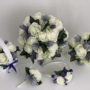 Paquete de flores artificiales para ramos de boda de cardo escocés