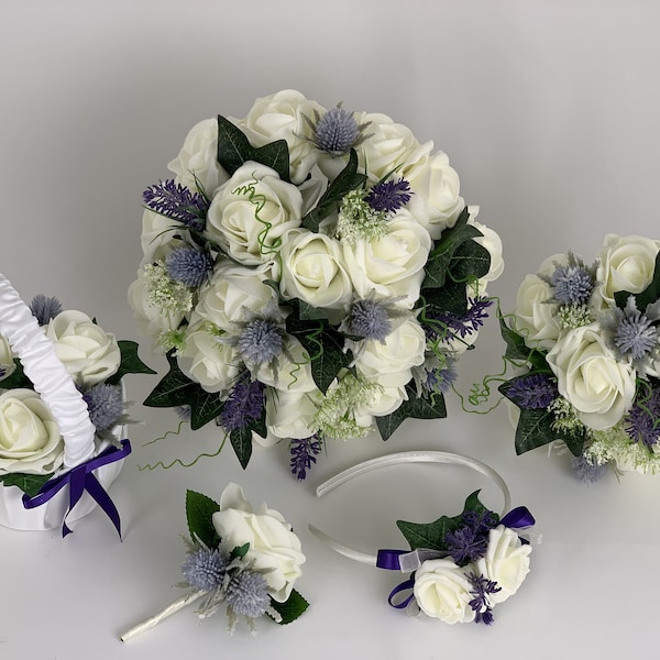 Artificial Wedding Bouquets Flowers Package Scottish Thistle