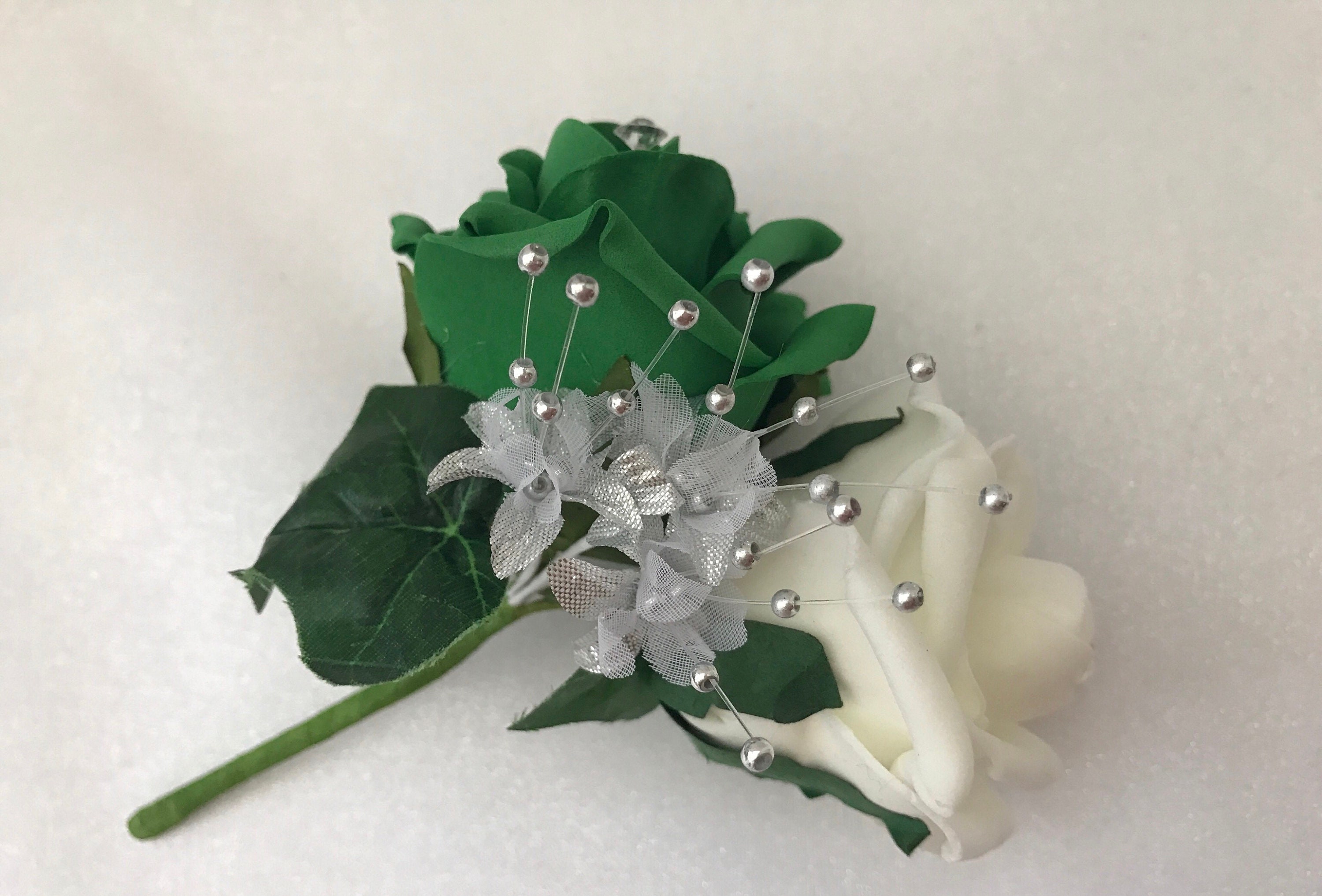 Set Complet De Fleurs De Mariage Artificielles - Vert émeraude Et Or - Fait Main