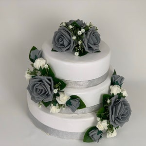 Wedding flowers cake topper roses 3 pieces tier bouquets Gray