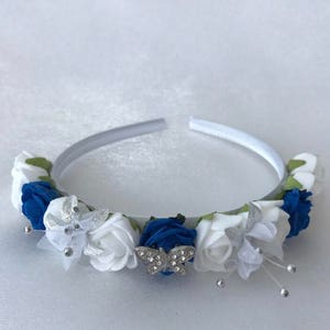 Artificial wedding bouquets flowers sets ivory royal blue Alice headband