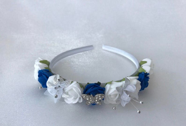 Artificial wedding bouquets flowers sets ivory royal blue Alice headband