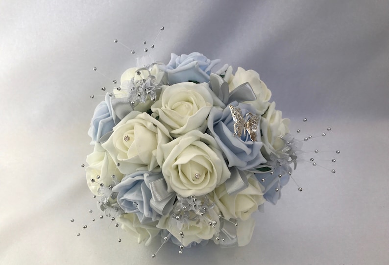 Artificial wedding bouquets flowers sets ivory baby blue