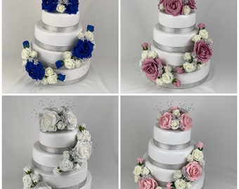 Wedding flowers cake topper roses 3 pieces tier bouquets