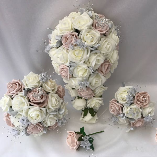 Bouquets de mariage artificiels, ensembles de fleurs, ivoire, rose blush