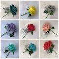 Wedding single buttonhole with crystal pin in the rose and added silver babies breath flower sprays corsage groom guests