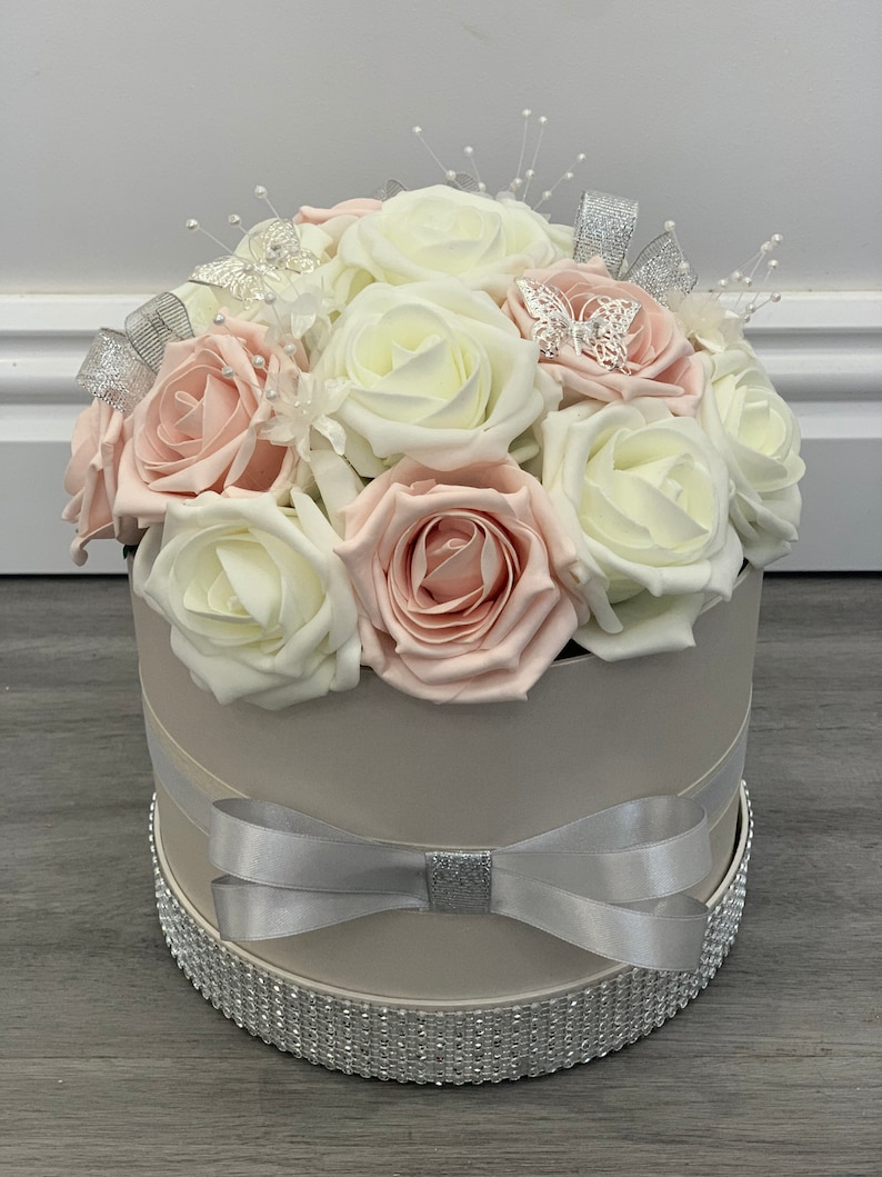 Artificial Flower Hat Boxes Silver With Diamanté Wedding Gifts Etsy UK