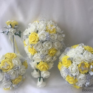 Artificial Wedding Bouquets Flowers Sets white yellow