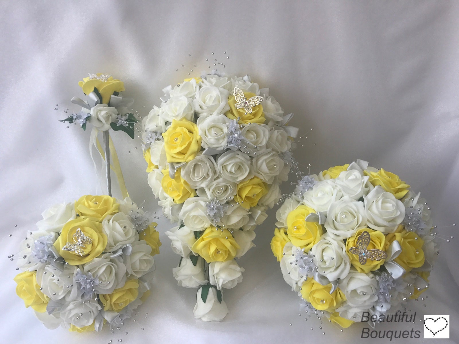 Artificial Wedding Bouquets Flowers Sets White Yellow - Etsy