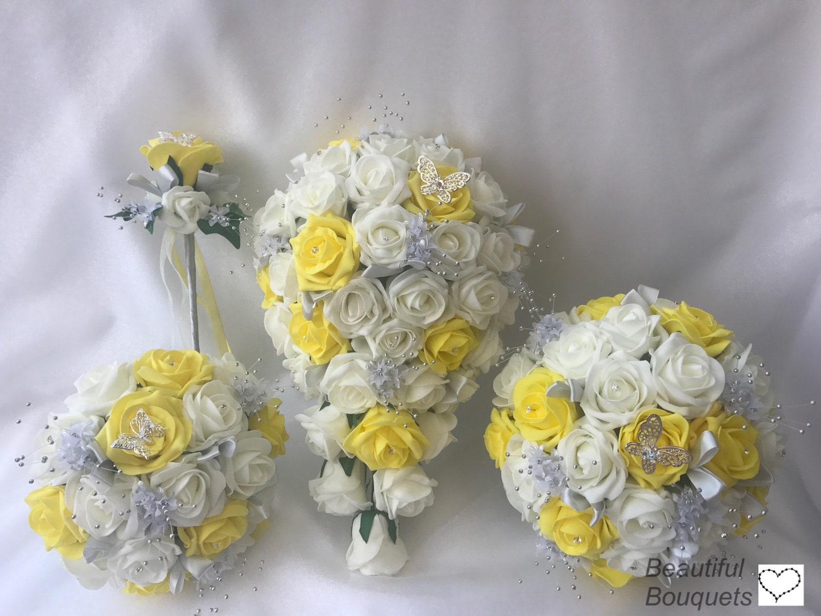 Artificial Wedding Bouquets Flowers Sets white yellow Etsy