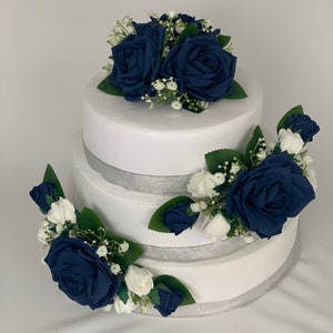 Wedding flowers cake topper roses 3 pieces tier bouquets Navy blue