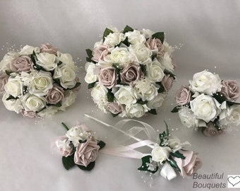 Artificial wedding bouquets flowers sets ivory blush pink