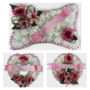 Grave Flowers Heart Wreath Funeral Tribute Memorial wife , Husband ,Mum pink