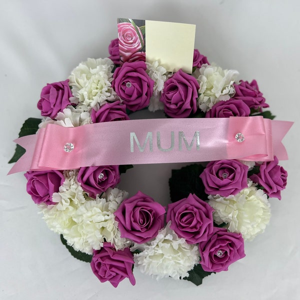 Artificial Flowers Wreath Funeral grave Tribute Memorial Dad ,red ,round wreath grave large ring Grandson, Mum