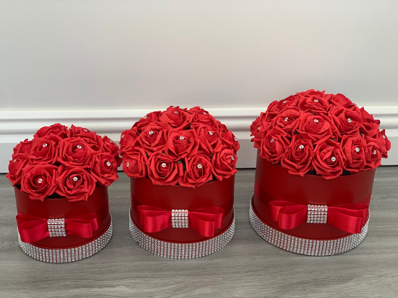 Artificial Flower Hat Boxes Red Roses Valentines Day With Etsy