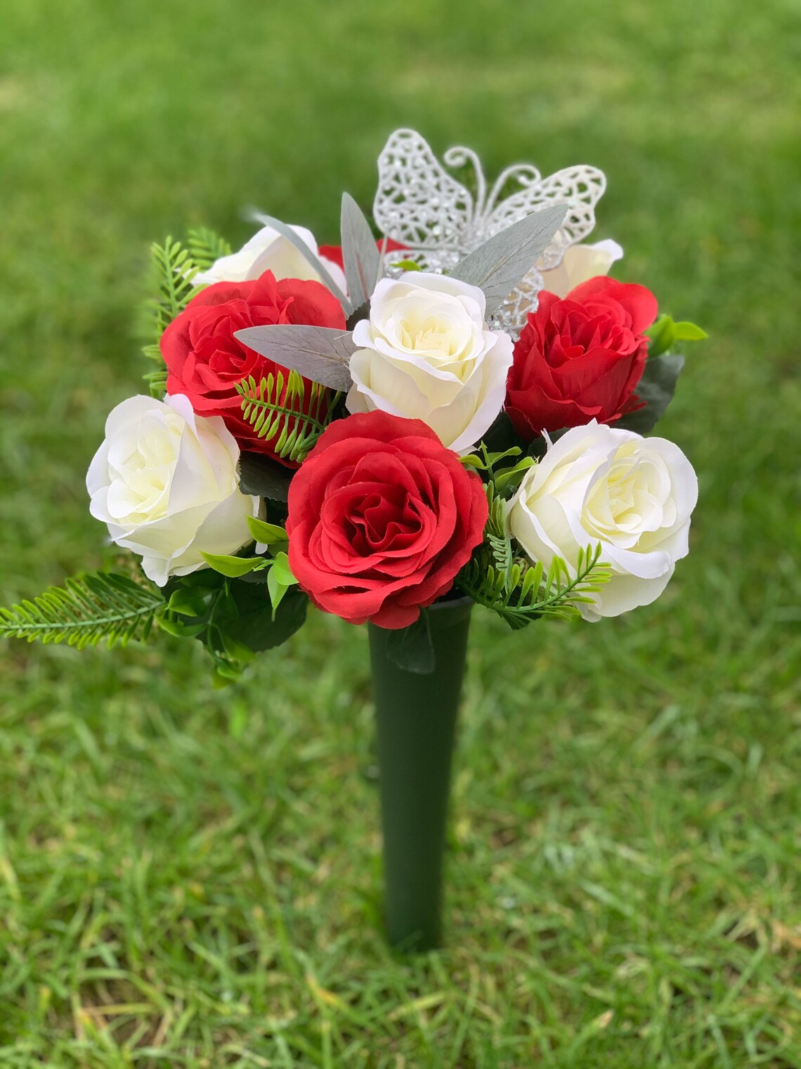 Artificial Flowers Grave cemetery Memorial spike Pots Etsy