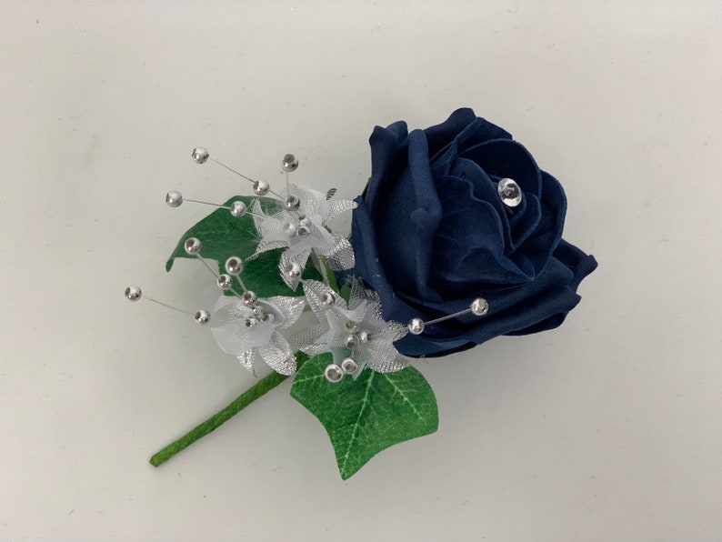 Artificial wedding bouquets flowers sets ivory navy buttonhole
