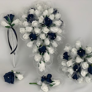 wedding bouquets flowers sets ivory navy blue