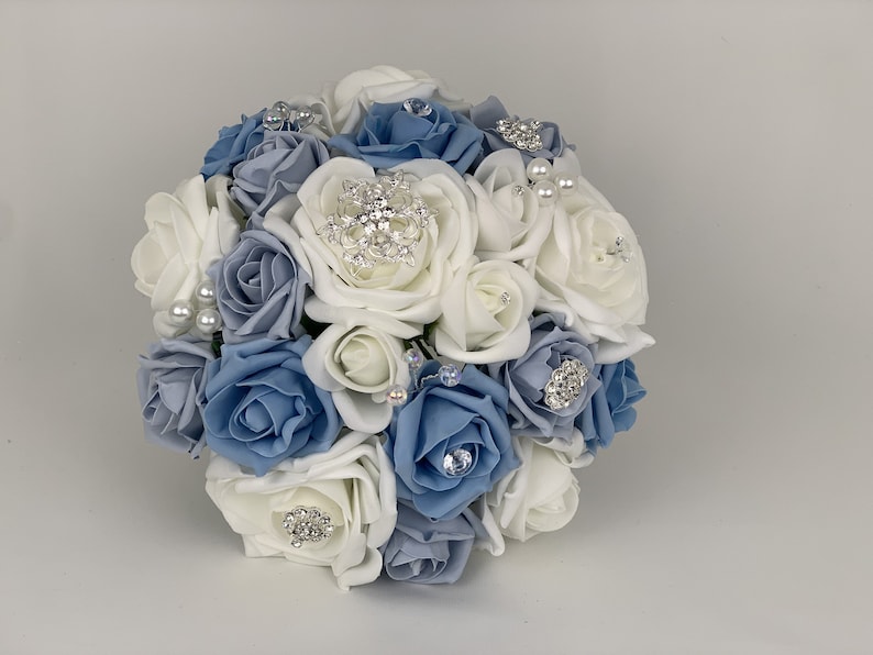 Artificial wedding bouquets flowers sets white baby blue and Etsy