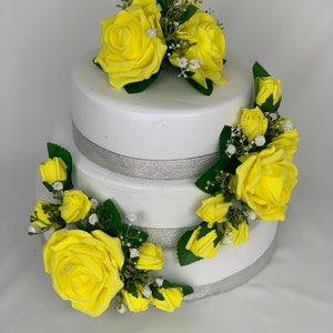 Wedding flowers cake topper roses 3 pieces tier bouquets イエロー