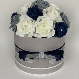 Künstliche Blume Hutschachteln Navy und grau Hochzeitsgeschenke Danke Geschenke alles Gute zum Geburtstag neues Zuhause Brautjungfer
