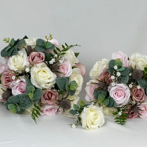 wedding flowers sets with Gypsophila & eucalyptus with mixed pink roses
