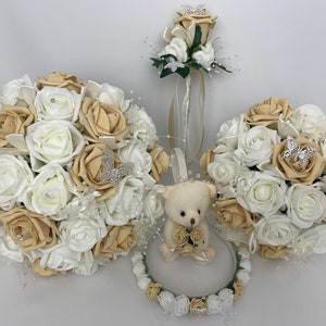 Artificial wedding bouquets flowers sets ivory champagne gold posys
