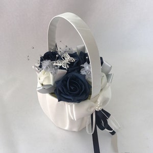 Artificial wedding bouquets flowers sets ivory navy flower girl basket