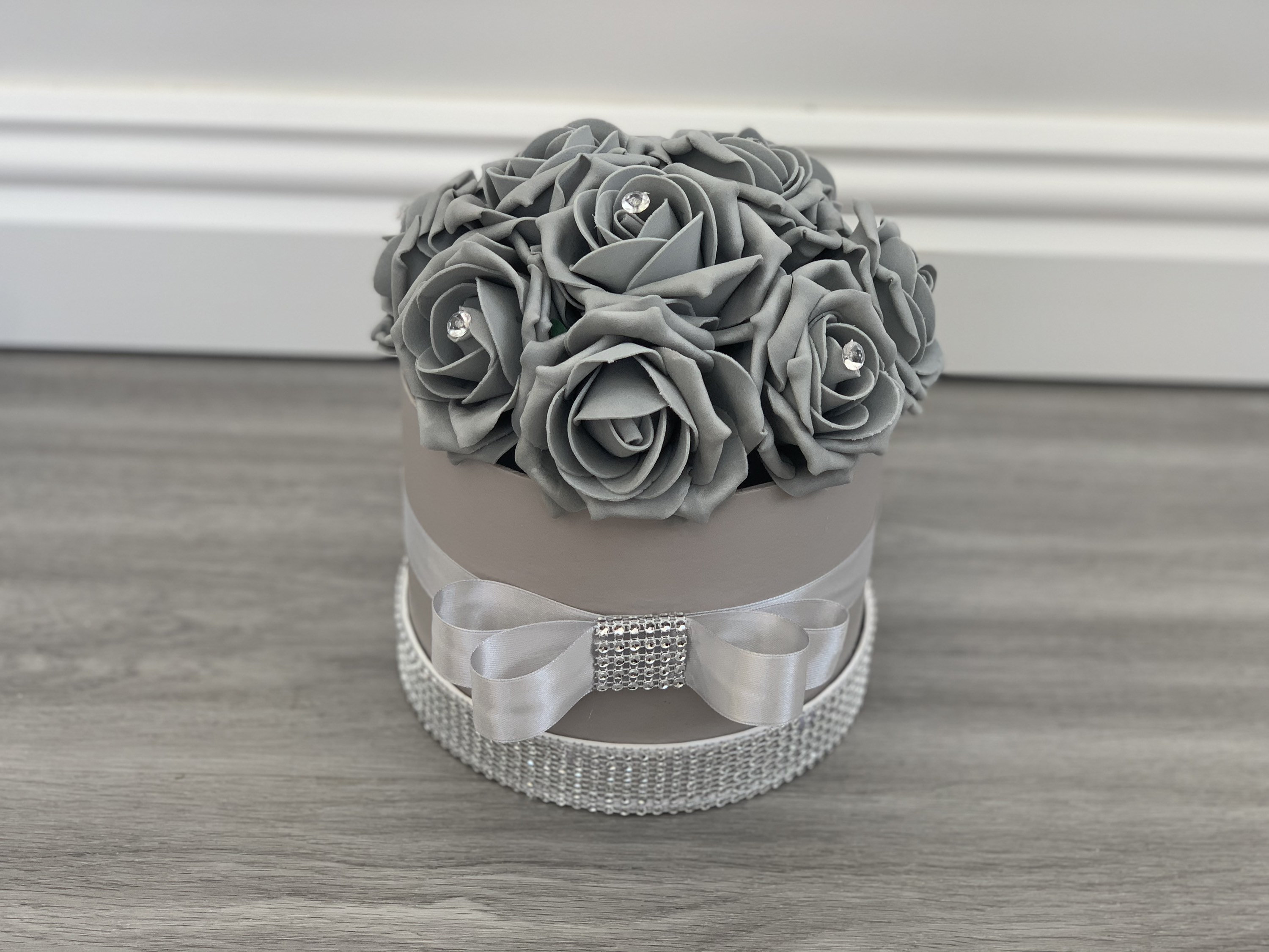 Artificial Flower Hat Boxes Grey With Diamanté Wedding Gifts Etsy