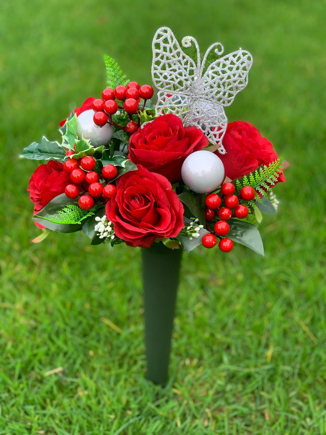 Christmas Artificial Flowers Grave cemetery Memorial spike Etsy