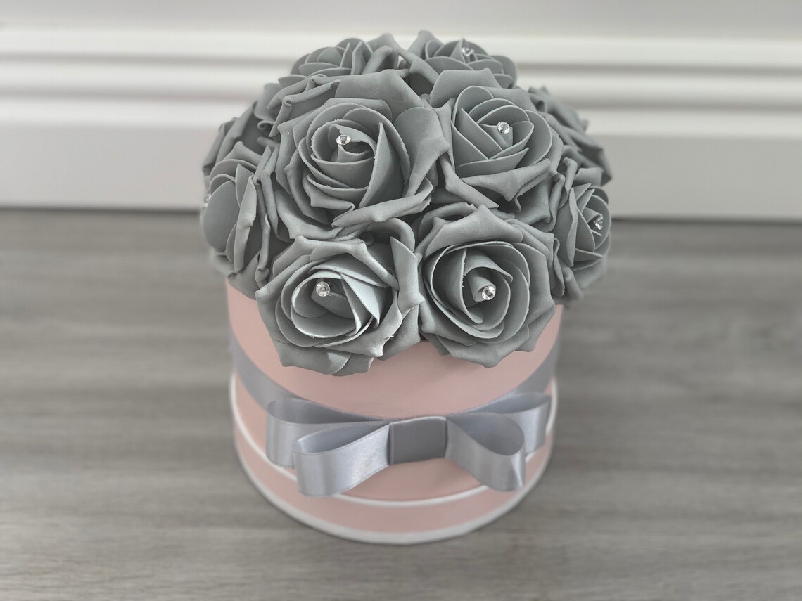 Artificial Flower Hat Boxes Pink and Grey Wedding Gifts Thank Etsy