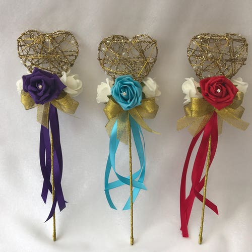 Heart Wedding Flower Girl Wand With Flowers Etsy