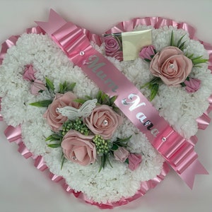 Large Artificial Flowers heart grave  Wreath  Funeral Tribute Memorial pink hearts mum , gran , dad