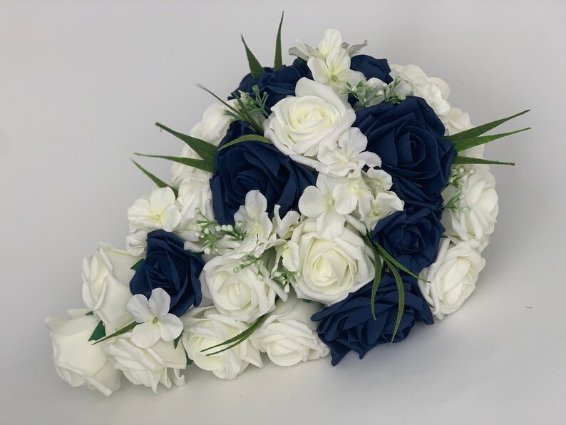 Artificial Wedding Bouquets Flowers Sets Ivory Navy Blue Roses Etsy