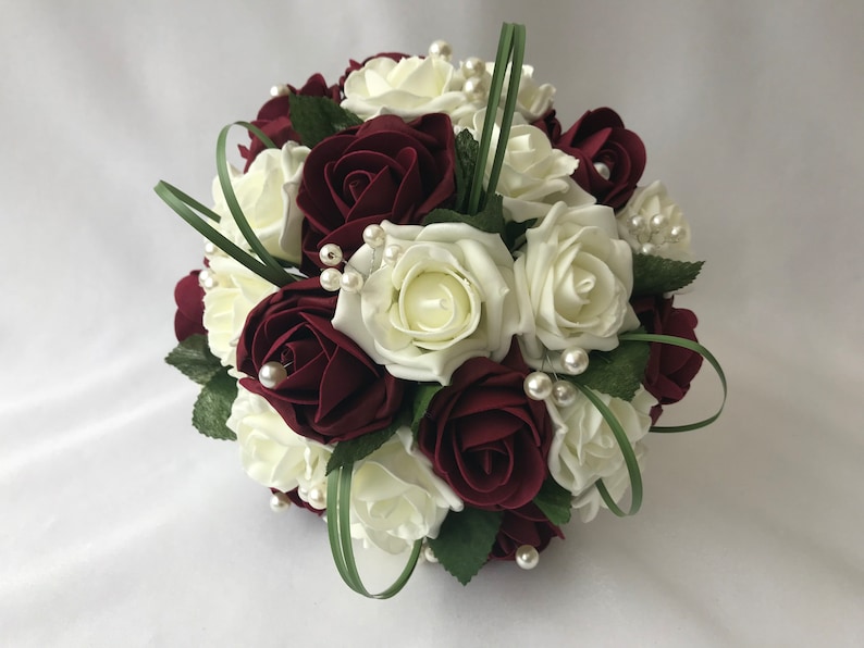 Artificial Wedding Bouquets Flowers Sets Ivory Burgundy Etsy