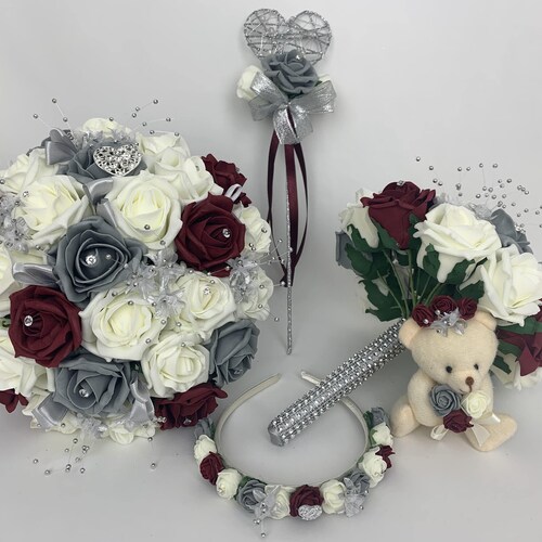 Artificial Wedding Bouquets Flowers Sets Grey Etsy