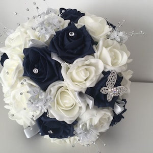 Artificial wedding bouquets flowers sets ivory navy brides bouquet posy