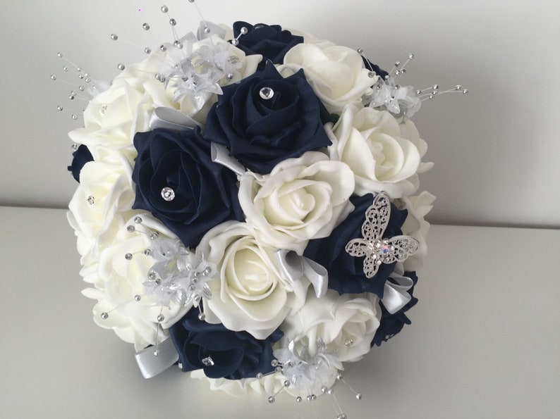 Artificial wedding bouquets flowers sets ivory navy brides bouquet posy