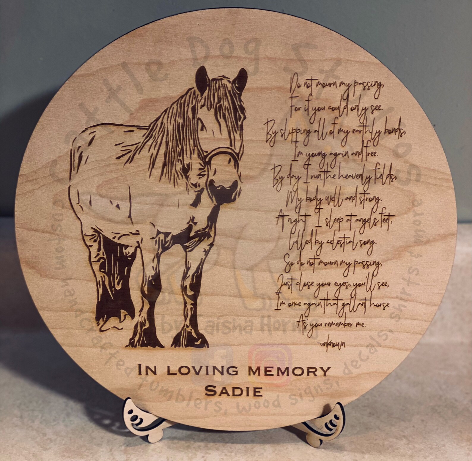 Wooden Picture Engraved Horse Equine Memorial Plaque Etsy