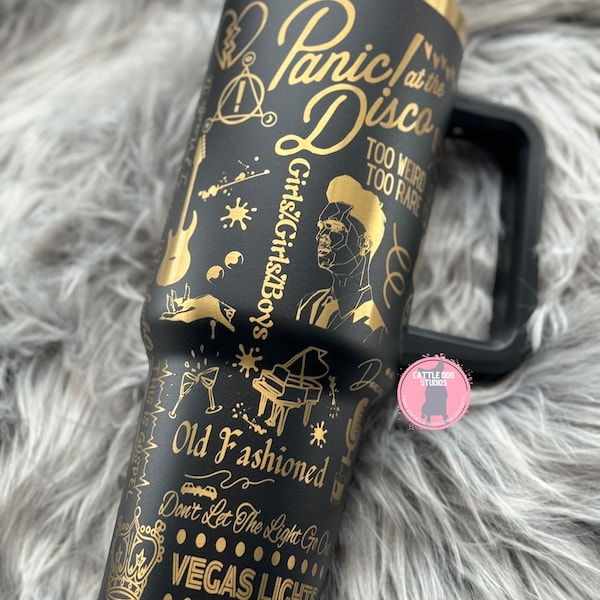 Panic! At the Disco Themed 40oz Tumbler | Brendon Brie | PATD | Black and Gold cup | 40oz tumbler | Stanley Tumbler