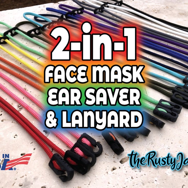 Face Mask Lanyard Straps Necklace Durable Cord Made in the USA w/ Adjustable Ear Saver Easy On Off for Parks, Shopping, Driving, Work Summer