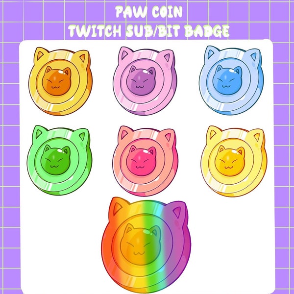 Kitty Cat Coin Twitch Sub Bit Badge Emote Kawaii Anime Cute PNG Digital Artwork Kitten Discord Streamer Streaming Assets VTuber