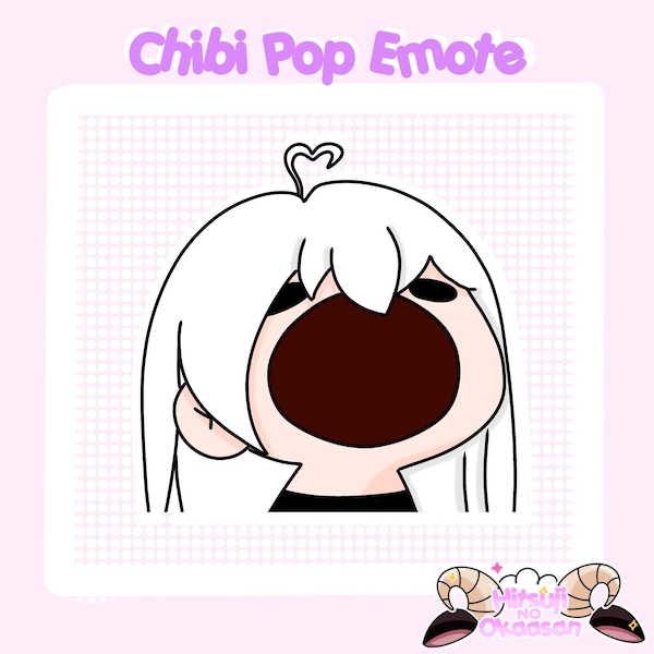 Twitch Chibi Pop Emote White Hair Animated Discord Cute Anime Style Digital Art Downloadable File Instant Download