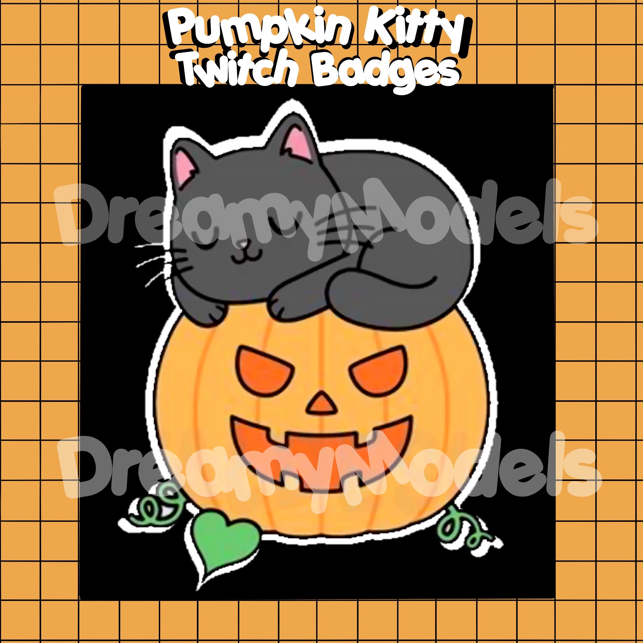 Kitty Pumpkin Twitch Sub Bits Badges Emotes Halloween Cute Black Kitty