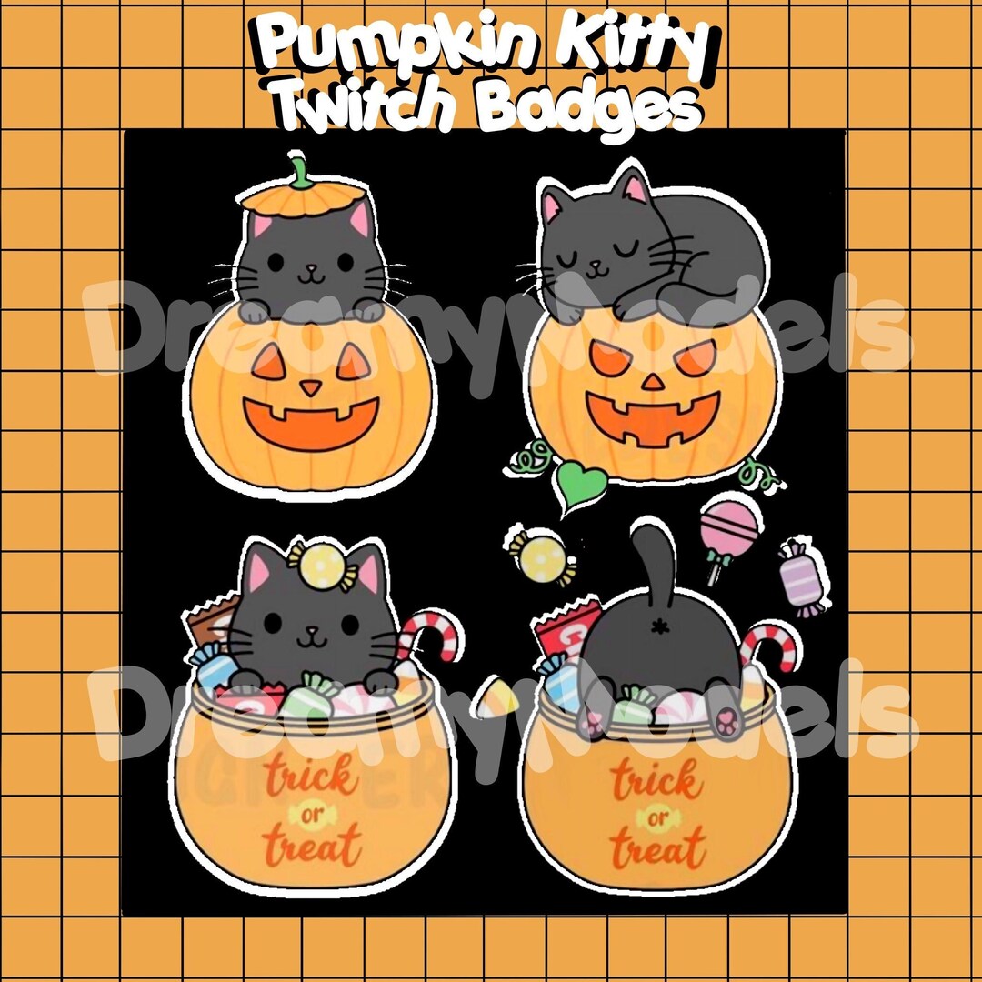 Kitty Pumpkin Twitch Sub Bits Badges Emotes Halloween Cute Black Kitty
