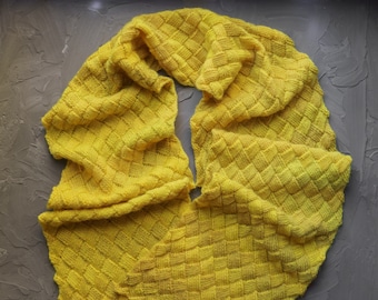 Yellow knit scarf striped Huge unisex scarf Handmade scarf Warm winter wool wrap Woman big wrap Handknit stole yellow Merino wool kerchief