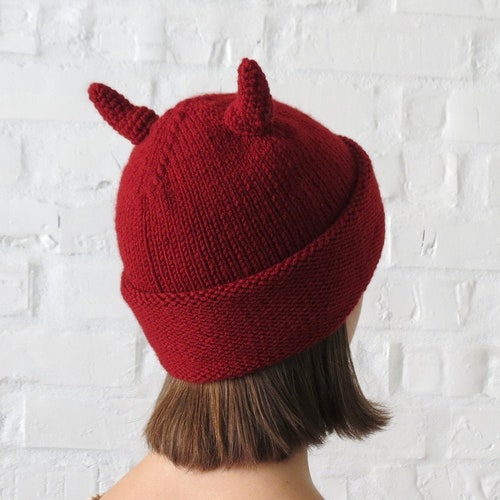Beanie With Horns Red Devil Horns Hat Halloween Blood Red Etsy