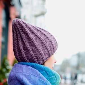 Purple  cap and scarf alpaca wool Hand knitted hat for women Winter cable teen beanie Gift for sister doughter Christmas gift
