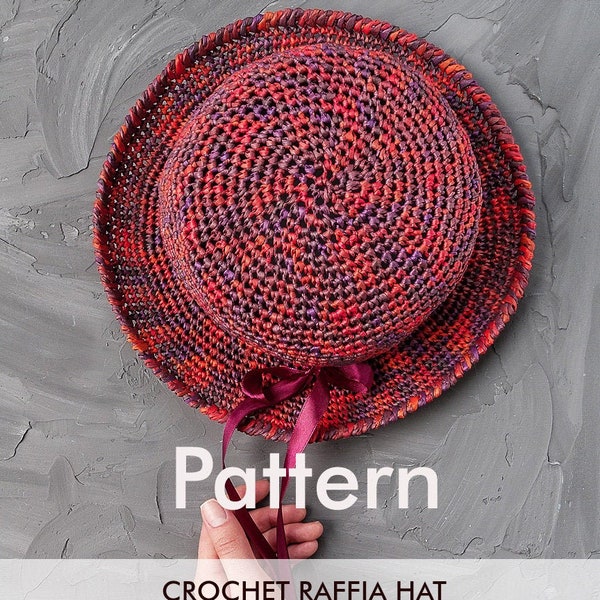 Pdf hat pattern Crochet hat pattern How to crochet hat Raffia hat Beach hat Raffia sun hat Hat crochet pattern Crochet hat tutorial Sun hat